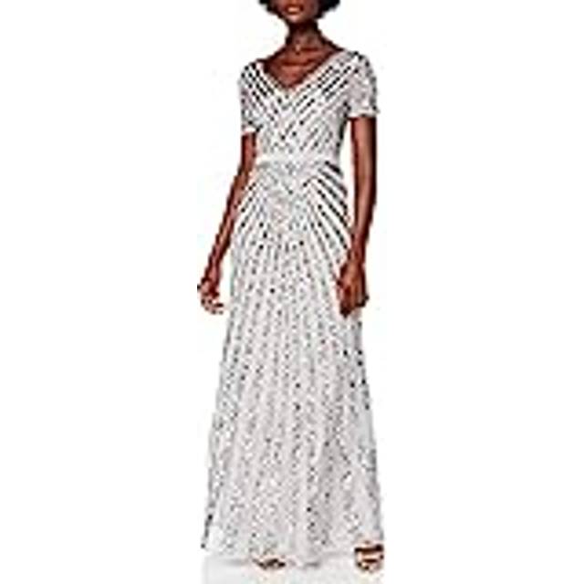 Short Sleeve Stripe Embellished Maxi Dress - Grey - 10