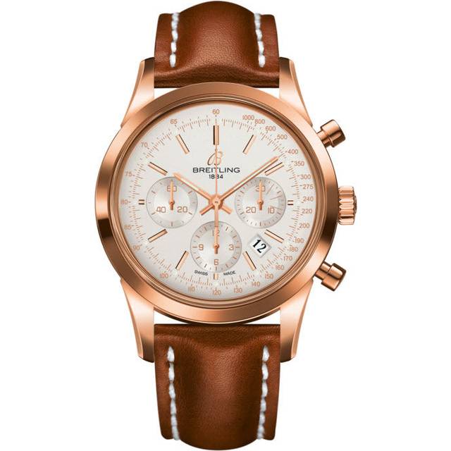Breitling Watch Transocean Chronograph Mercury Silver Red Gold - Silver