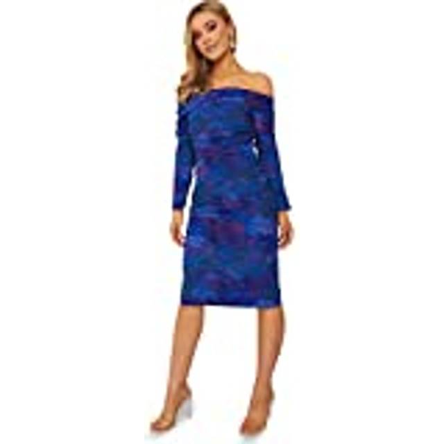 Long Sleeve Floral Ruched Bodycon Midi Dress in Navy - 12