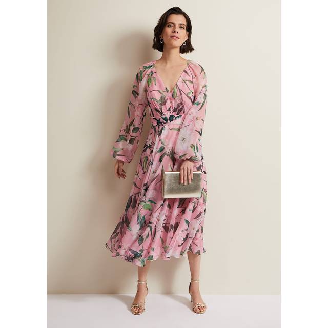Phase Eight Lina Floral Midi Dress, Pink/Multi