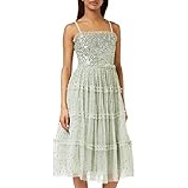 Maya Deluxe Embellished Tulle Cami Midi Dress, Green Lily
