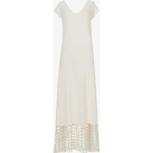Leem Womens Off White Pleated Crochet-hem Knitted Maxi Dress M - OFF WHITE