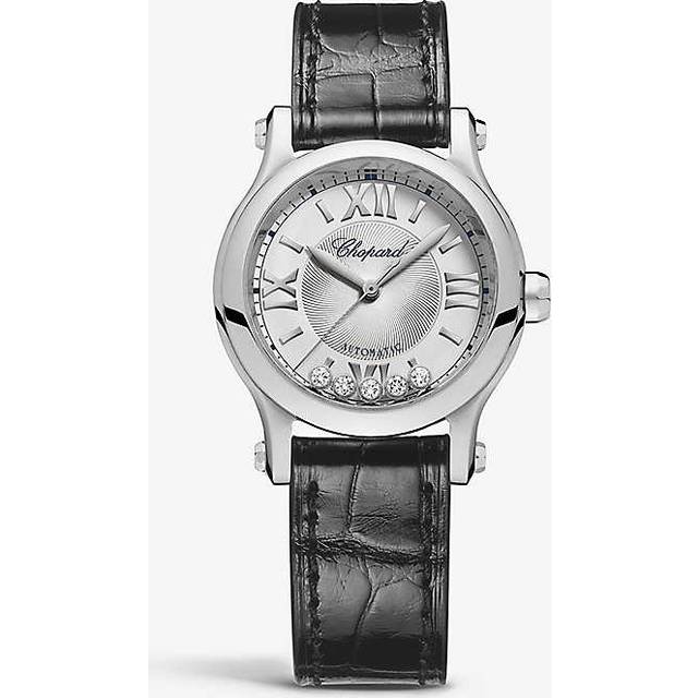 Chopard Womens Stainless Steel Happy Sport Stainless-steel, Alligator-embossed Leather and 0.25ct Diamond Self-winding Mechanical Watch 30mm - stainless steel