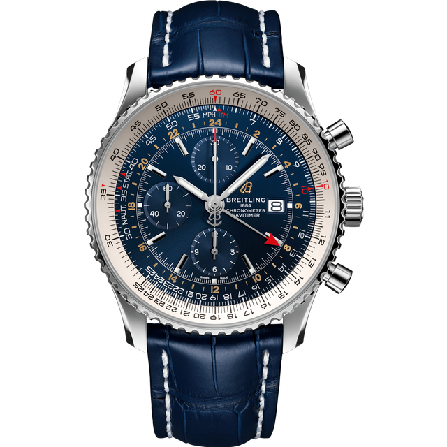 Breitling Watch Navitimer 1 Chronograph GMT 46 Croco Tang Type - Blue