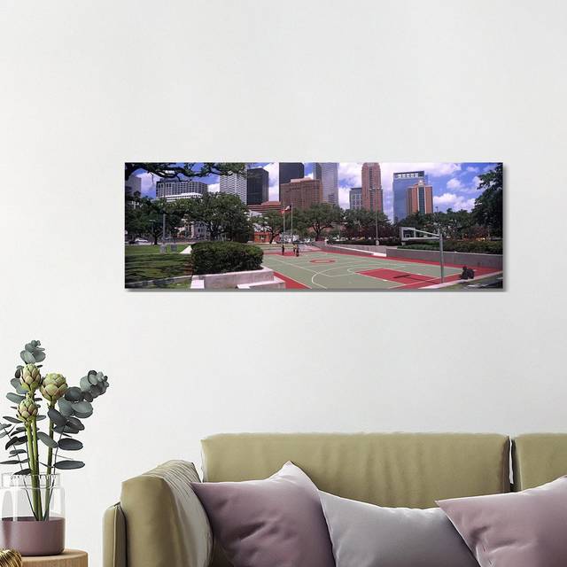 Basketball Court with Skyscrapers in the Background, Houston, Texas, USA - Wrapped Canvas Panoramic Photograph (121.92 cm H x 40.64 cm W x 3.175 cm D)