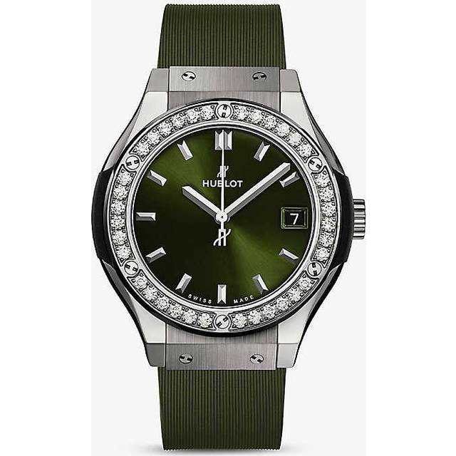 Hublot Womens Green 581.nx.7071.rx.1104 Classic Fusion Titanium and Diamond Quartz Watch - GREEN