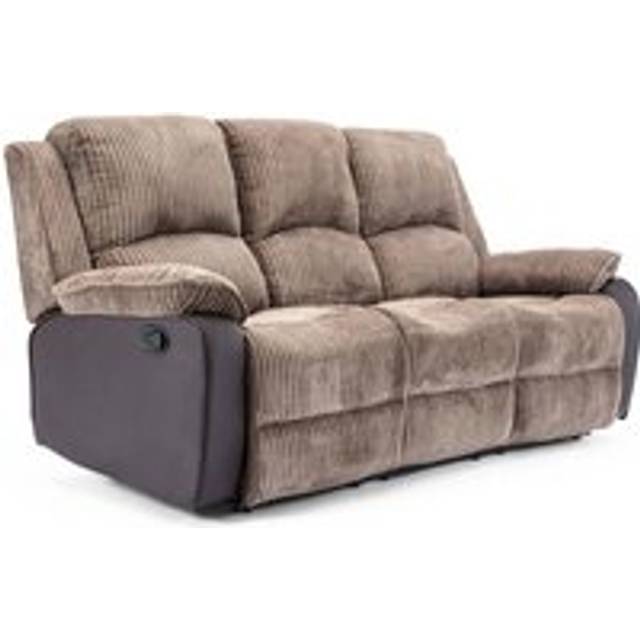 Postana Manual High Back Jumbo Cord Fabric Recliner 3 Seater Sofa - Brown