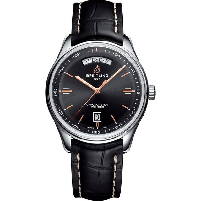 Breitling Watch Premier Automatic Day and Date 40 Black Croco Tang - Black