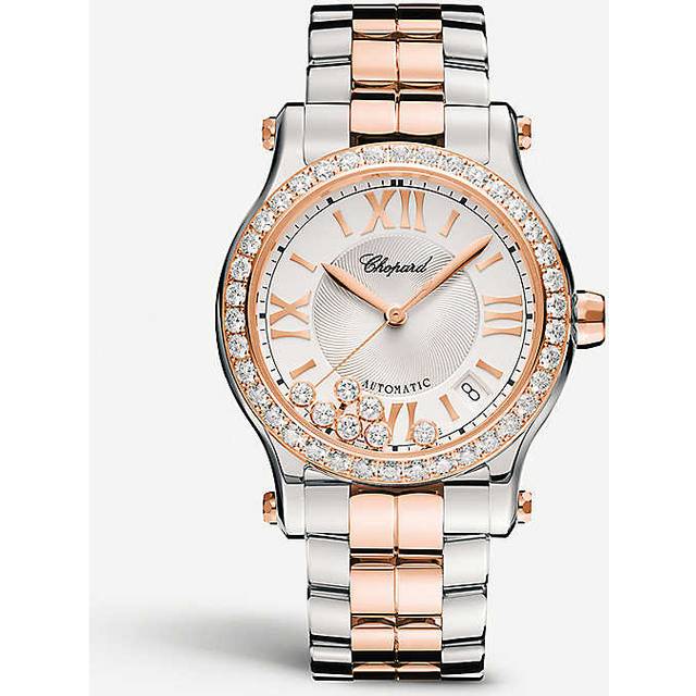 Chopard Womens Stainless Steel 278559-6004 Happy Sport 18ct Rose-gold and Watch - stainless steel