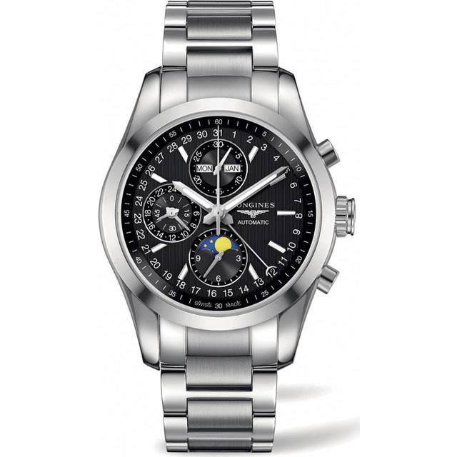 Longines Watch Conquest Classic Moonphase Chronograph Mens - Black