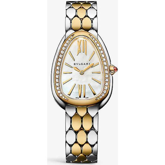 Bvlgari Yellow Gold, Stainless Steel and Diamond Serpenti Seduttori Watch - White - 33mm