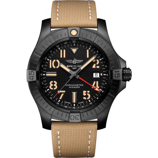 Breitling Watch Avenger Automatic GMT 45 Night Mission Leather Tang Type - Black