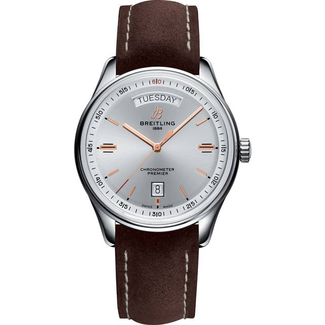 Breitling Watch Premier Automatic Day and Date 40 Brown Nubuck Tang - Silver