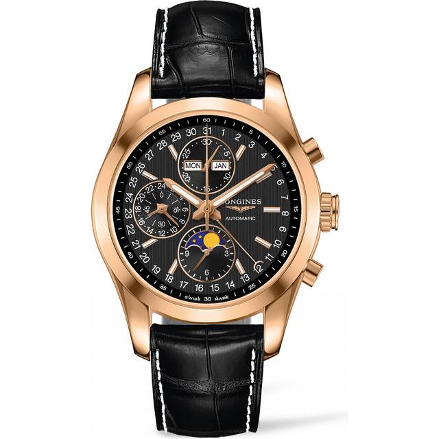 Longines Watch Conquest Classic Moonphase Chronograph Mens - Black