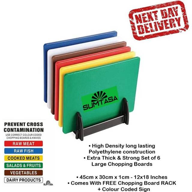 Extra Thick Colour Coded Chopping Board Strong Boards 6pcs - 12x18