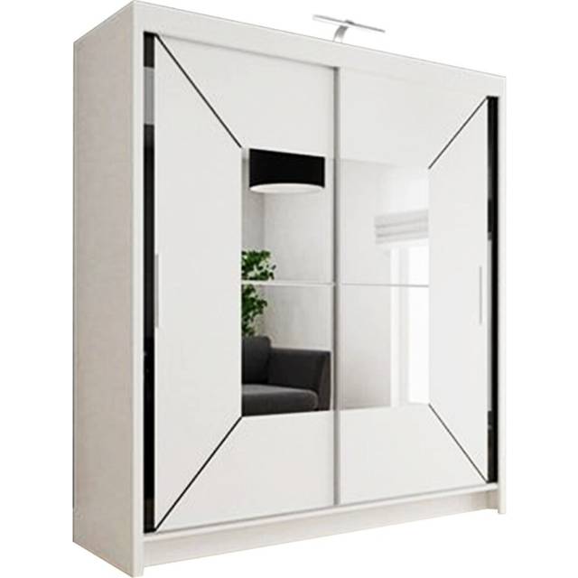 (White, Width 180cm) Modern Free Standing Mirror Sliding Wardrobe