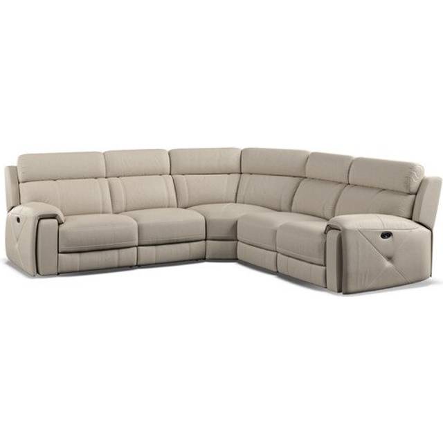 Pebble Leather Sofas - Large Corner Recliner - Leo Range - Oak Furnitureland