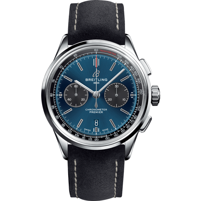 Breitling Watch Premier B01 Chronograph 42 Anthracite Nubuck Tang - Blue