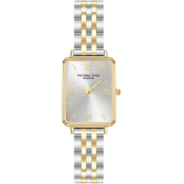 Victoria Hyde London Womens Rectangle Ladies Watch Green Dial Analogue Quartz Wristwatch with Stainless Steel Bracelet, light gold - One Size - Gold