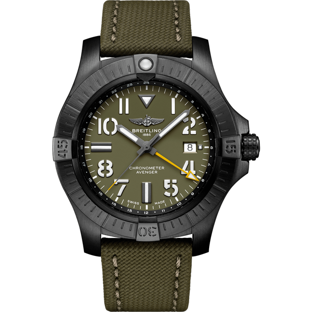 Breitling Watch Avenger Automatic GMT 45 Night Mission Leather Tang Type Limited Edition - Green