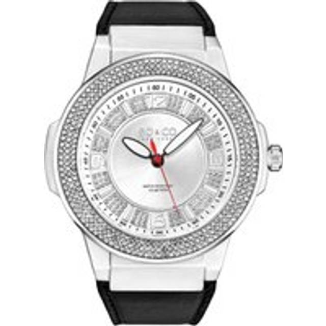 SO&CO Men's Tribeca 5565L 48mm Crystal Studded Quartz Watch w/ Dodecagonal Crystal Studded Ring Leather Strap in Silver - One Size