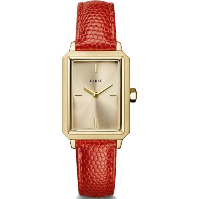 Cluse Fluette Leather Coral Lizard Gold