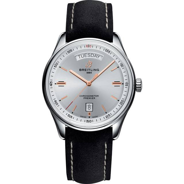 Breitling Watch Premier Automatic Day and Date 40 Black Nubuck Tang - Silver