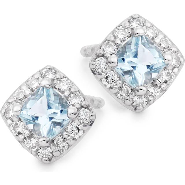 9ct White Gold Diamond Aquamarine Stud Earrings