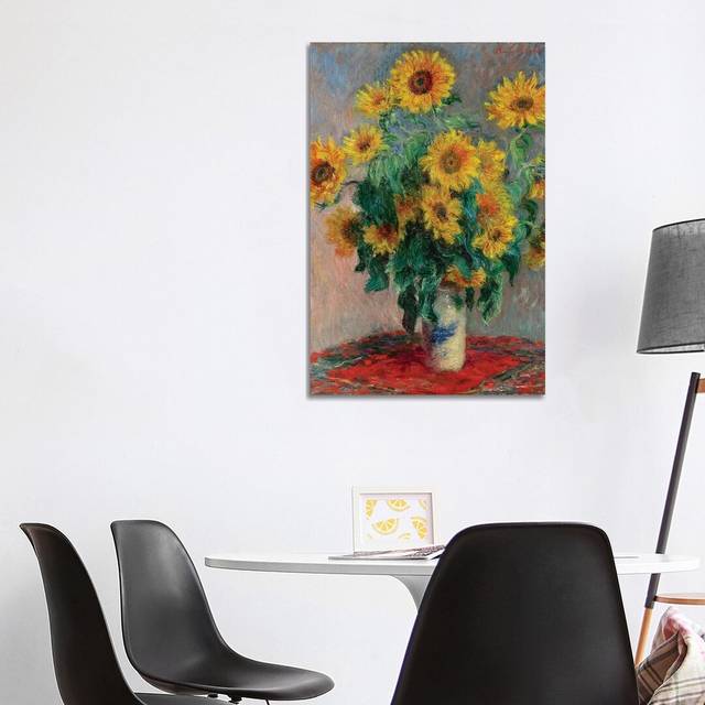 Bouquet of Sunflowers, 1881 by Claude Monet - Painting Print on Canvas - No Frame (101.6 cm H x 66.04 cm W x 1.91 cm D)