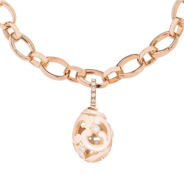 Faberge Rococo Gold 0.14ct Diamond Pink Enamel Charm - Gold