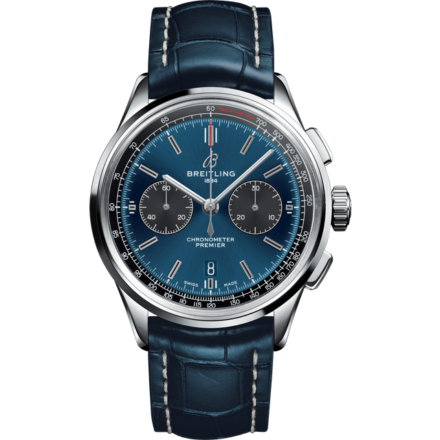Breitling Watch Premier B01 Chronograph 42 Blue Croco Tang - Blue