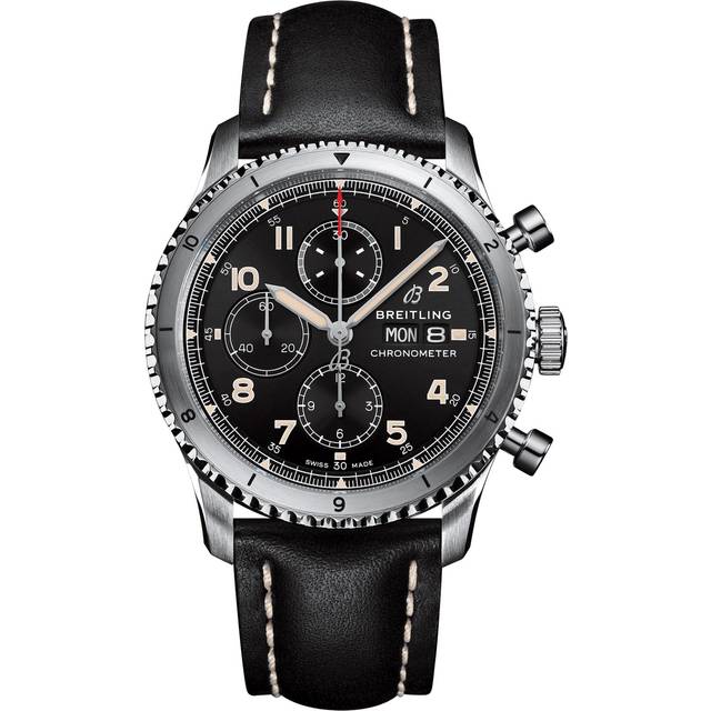 Breitling Watch Aviator 8 Chronograph 43 Leather Tang Type - Black