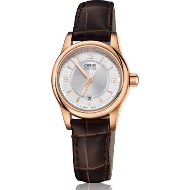 Oris Watch Classic Lady Date Rose Gold PVD Leather - Silver