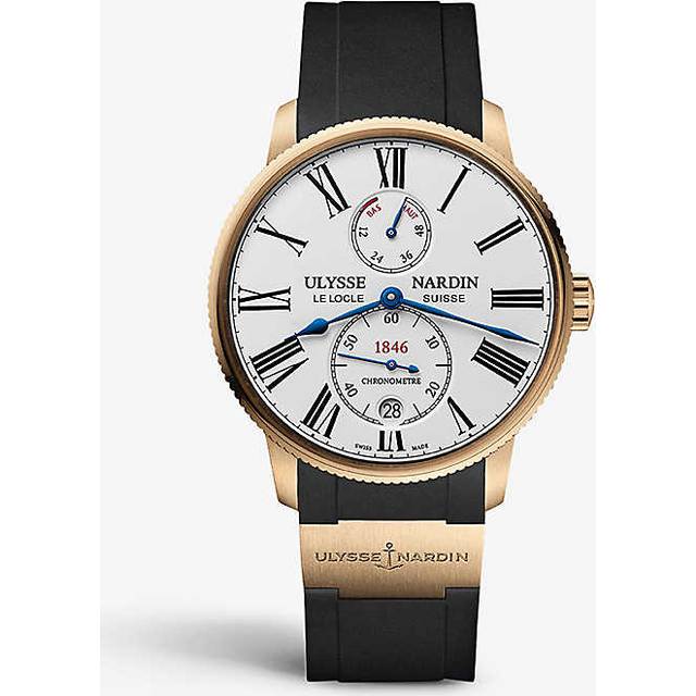 Ulysse Nardin Mens White 1182-310-3/40 Marine Torpilleur 18ct Yellow-gold and Rubber Automatic Watch 42mm - WHITE