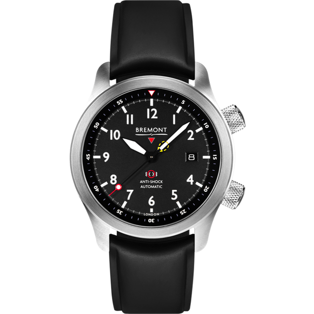 Bremont Watch MBII Custom Stainless Steel Black Dial with Jet Barrel & Closed Case Back - Black Temple Island Deployment Clasp