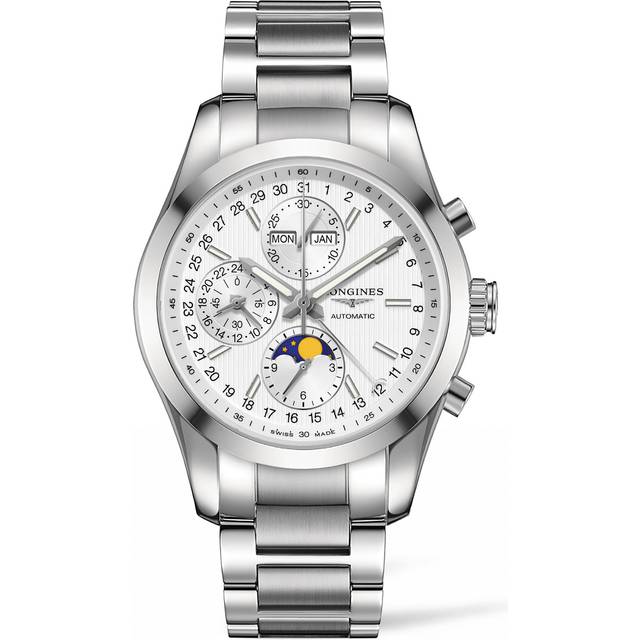 Longines Watch Conquest Classic Moonphase Chronograph Mens - Silver
