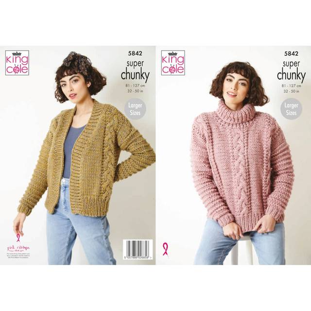King Cole 5842 Super Chunky Knitting Pattern Ladies Sweater & Jacket