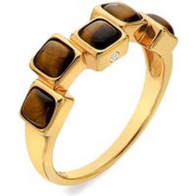 Hot Diamonds Gold Plated Sterling Silver Tigers Eye Square Stepped Ring - Extra Small (L)