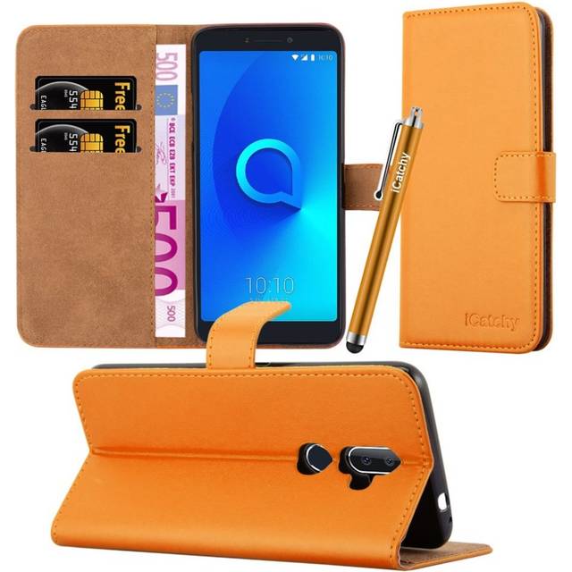 (Orange) For Alcatel 3V Premium Leather Wallet Case Cover