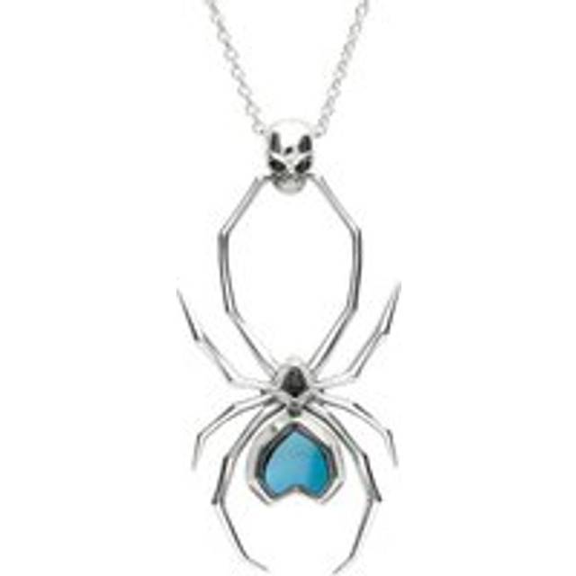 Sterling Silver Whitby Jet Turquoise Gothic Spider Skull Necklace