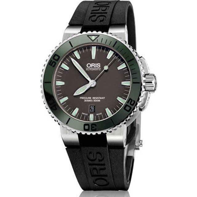 Oris Watch Aquis Date Dark Green Rubber D - Grey
