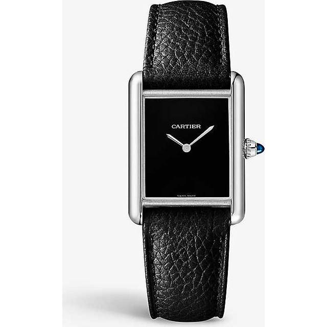 Cartier Womens Black Crwsta0085 Tank Must De Large Stainless-steel and Grained-leather Quartz Watch - BLACK