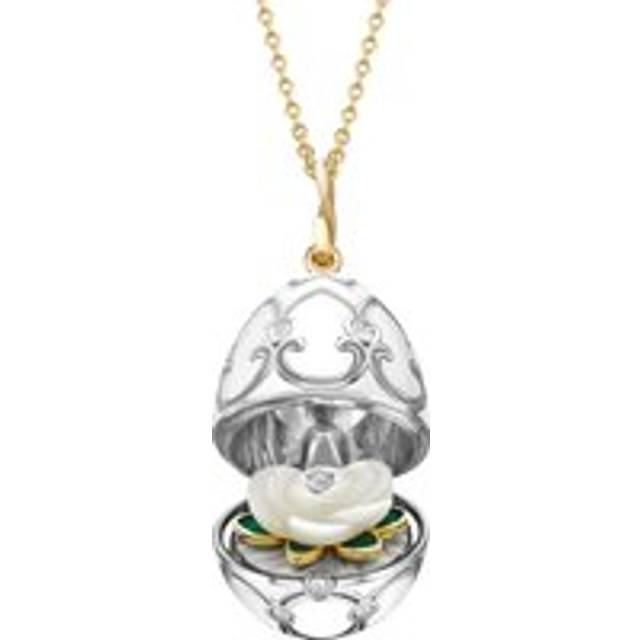 Faberge Heritage 18ct Gold White Enamel Locket with Mother of Pearl Flower Surprise - Gold