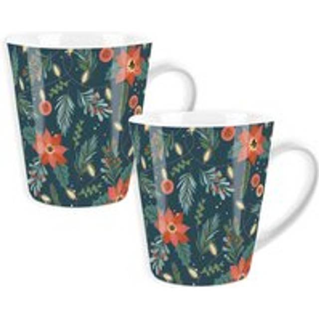 Purely Home Set Of 2 Christmas Flowers Lyscombe Small Latte Mugs, Multi