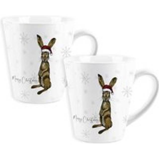 Purely Home Set Of 2 Harry Hare Merry Christmas Lyscombe Small Latte Mugs, Multi