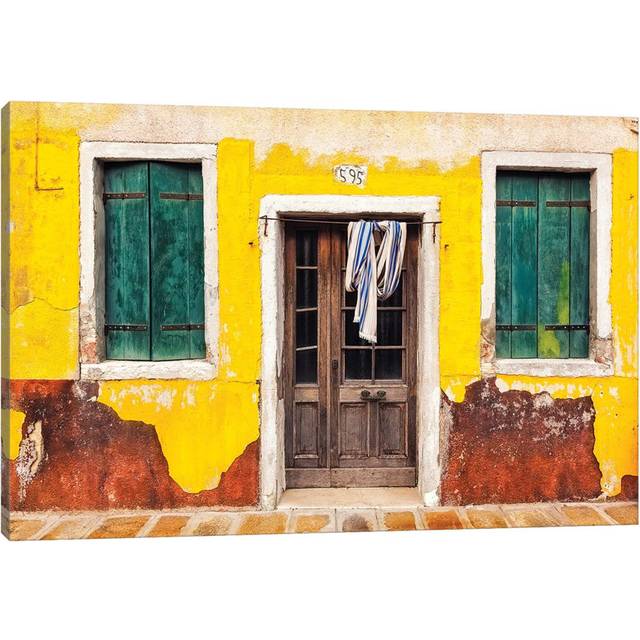 Italy, Burano. Weathered House Exterior. by - Wrapped Canvas Photograph (20.32cm H x 30.48cm W 1.91cm D)