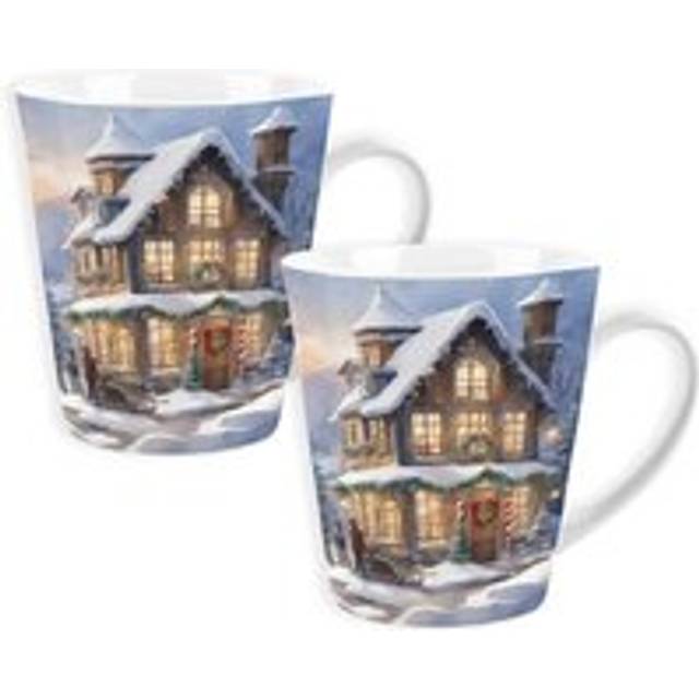 Purely Home Set Of 2 Christmas House Lyscombe Small Latte Mugs, Multi