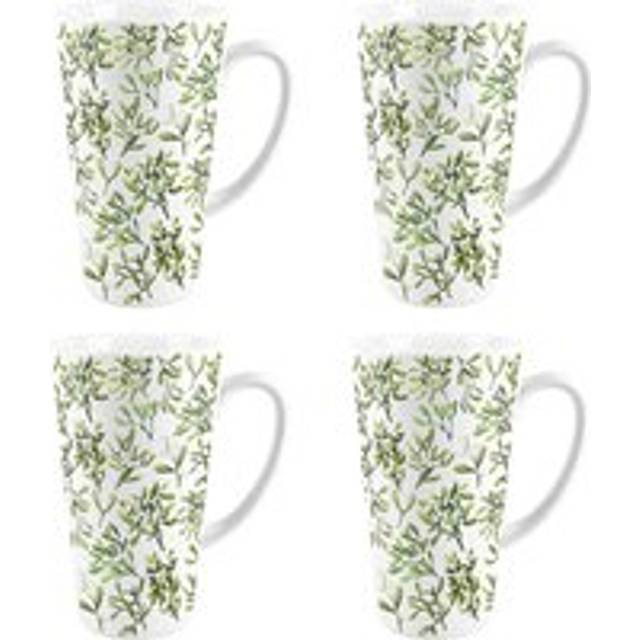 Purely Home Green Mistletoe Lyscombe Large Latte Mugs - Set Of 4, Multi