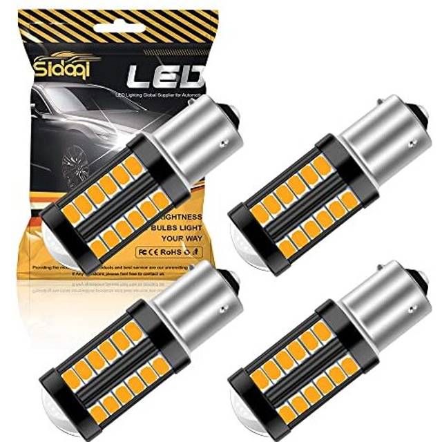 4 Pack BAU15S PY21W 1156 LED Bulbs Amber Replace for Front and Rear Turn Signal Lights 5630 33SMD 900LMBulb 36W Interior RV Camper Bulbs