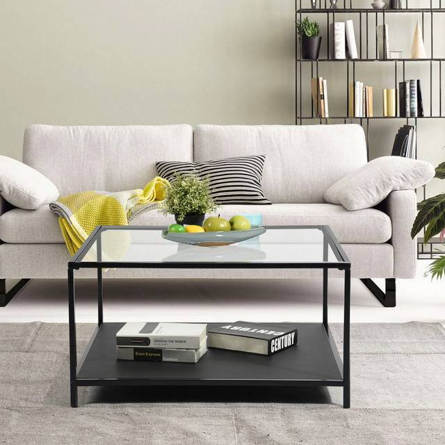 4 Legs Coffee Table with Storage - Clear (42cm H X 80cm W X 80cm D)